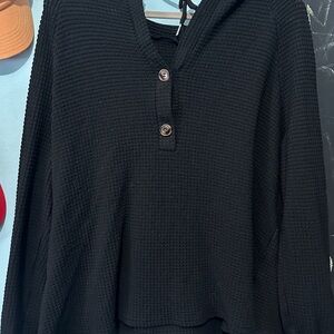 Black Waffle Knit Pullover Sweater